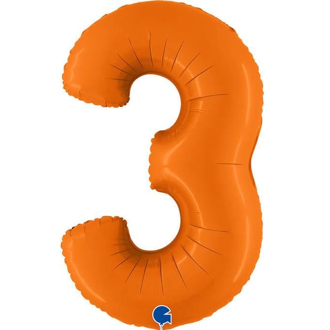 Folieballon Cijfer 3, Mat Oranje, 102Cm Grabo
