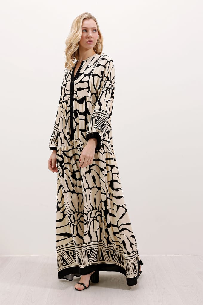 Geprinte V-hals Maxi-jurk