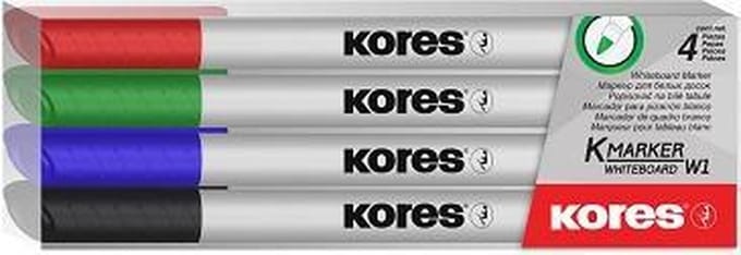Kores whiteboard markers W1, ronde punt 1mm, etui 4 stuks