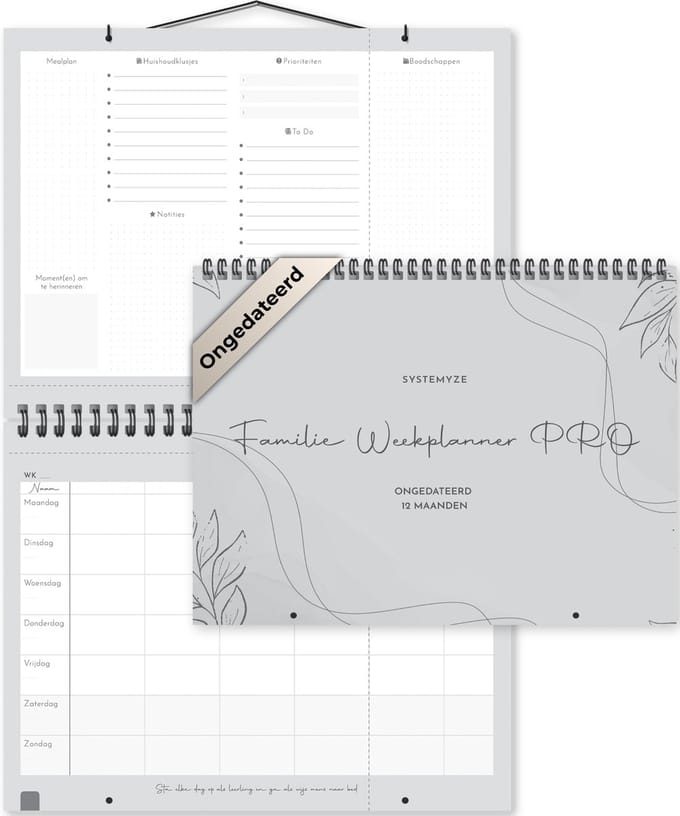 Systemyze Familieplanner Pro - Planner - Weekplanner - Gezinsplanner - Family Planner - Ongedateerd - Grijs