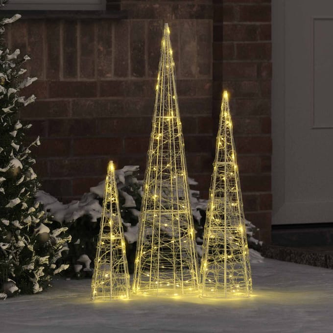 vidaXL Kerstboom 3 st 90 LED's Warmwit 20 x 20 x 80 cm Acryl