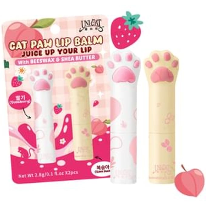 UNICAT - Cat Paw Lip Balm Set Strawberry + Peach 1 set