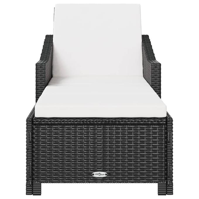 vidaXL - Ligbed - met - crèmewit - kussen - poly - rattan - zwart
