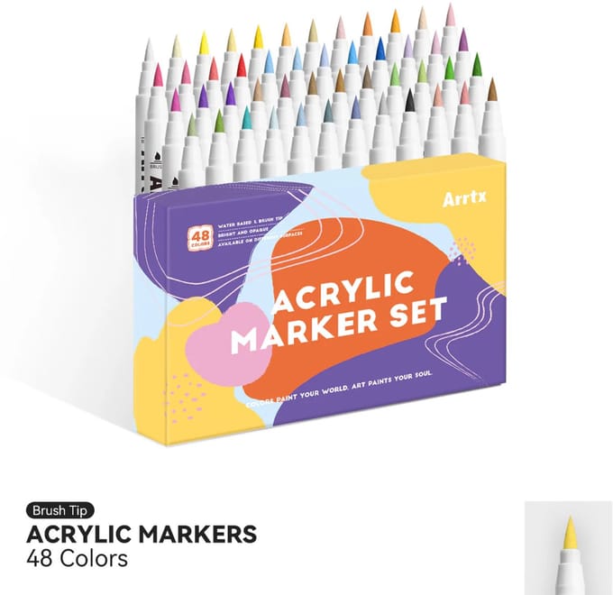 Arrtx - Acrylmarkers - 48E - Paint Brush Tip Markers - 48 kleuren