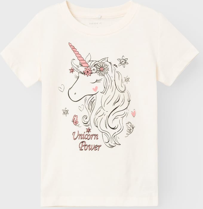 Name it T-shirt ecru unicorn UV print - Maat 92