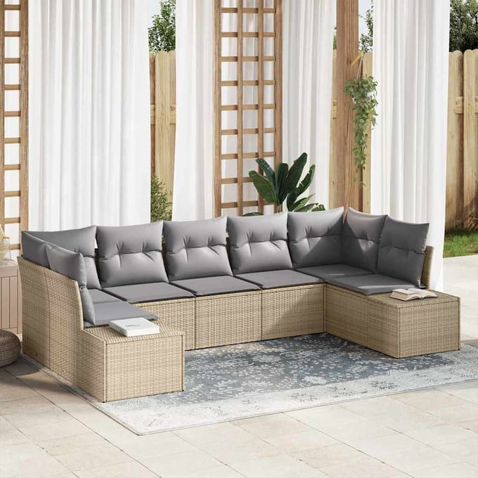 vidaXL Tuin Sofa Set 7 st Beige poly rattan