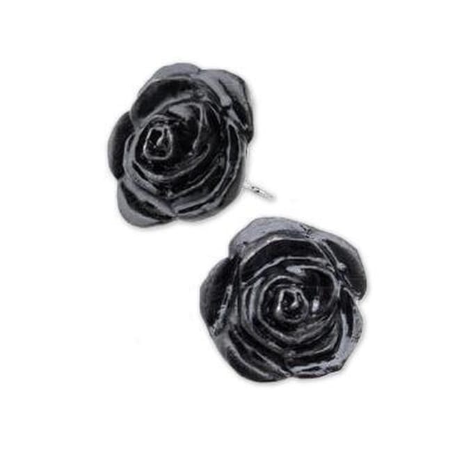 Alchemy Gothic Stud oorbellen BLACK ROSE Zilverkleurig