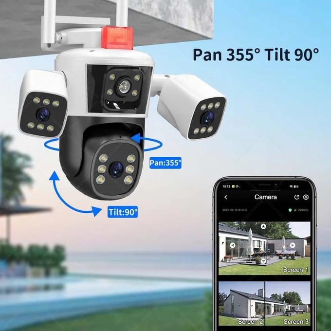 EU 12MP WiFi IP 3-camera Buiten Drie lenzen Panoramisch zicht PTZ IP-camera AI-tracking Beveiliging CCTV Videobewaking Wifi camera