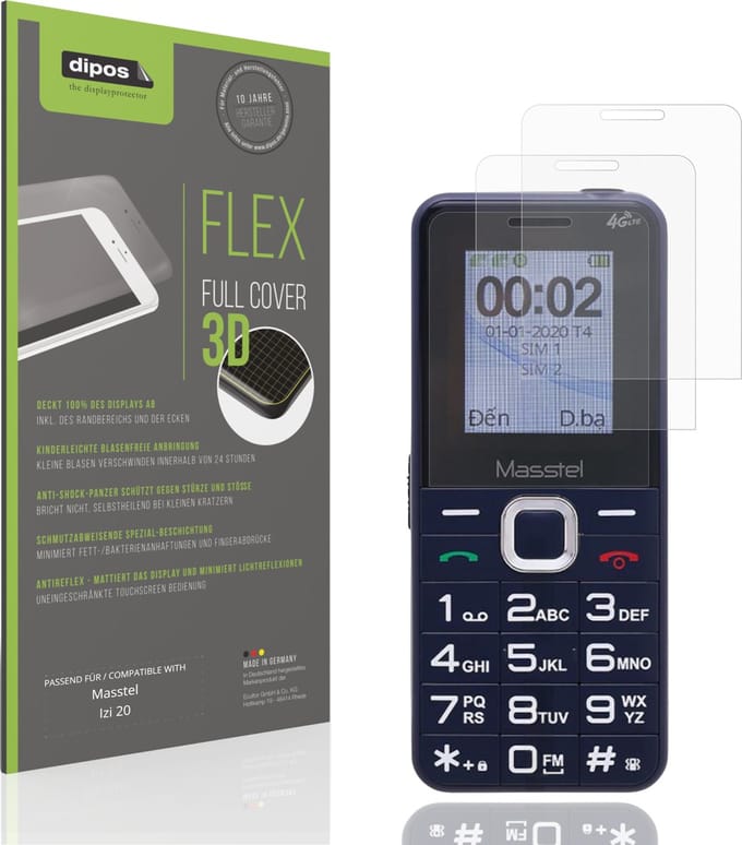 dipos FLEX – 2x Matte Screenprotector geschikt voor Masstel Izi 20 | Volledige Schermbescherming | Case-Friendly