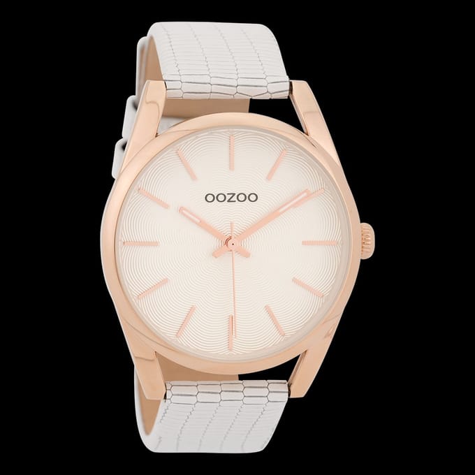 OOZOO Timepieces - Rosé kleurige horloge met witte leren band - C9581