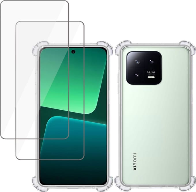Hoesje geschikt voor Xiaomi 13 + 2x Screenprotector – Tempered Glass - Extreme Shock Case Transparant