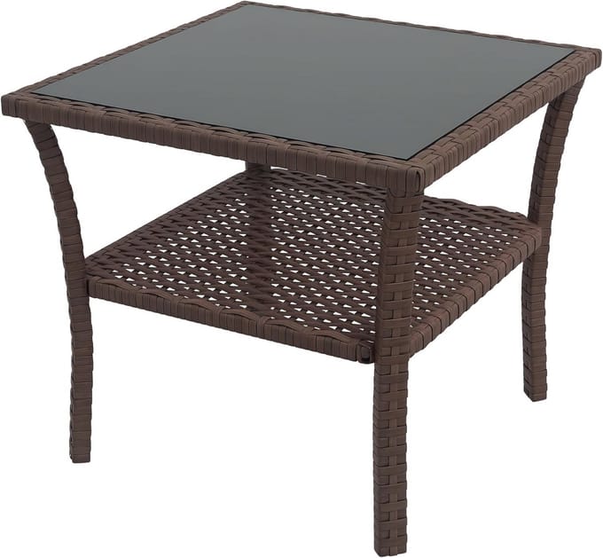 Vierkante Buiten Salontafel met Glasblad en Stalen Frame - 50x50x45 cm