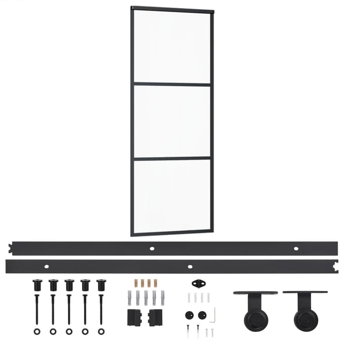 vidaXL - Schuifdeur - met - beslag - 76x205 - cm - aluminium - en - ESG-glas
