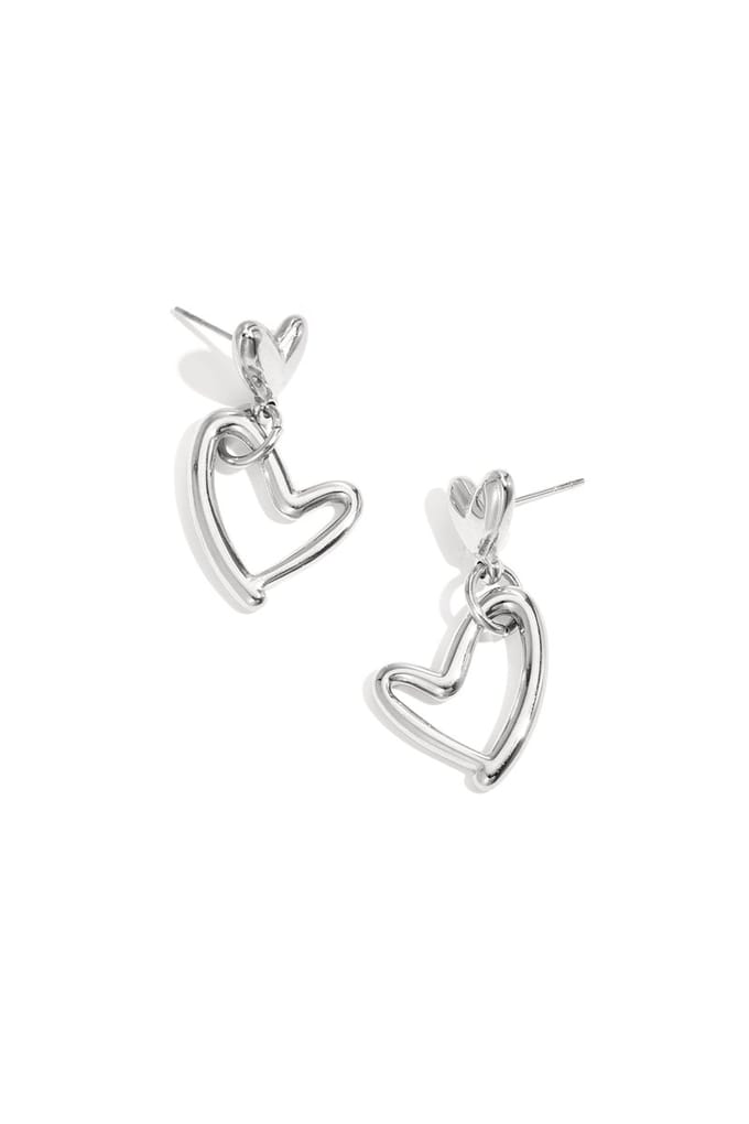 Oorsteker 2 harten/stainless steel/zilver kleur/Bling-it