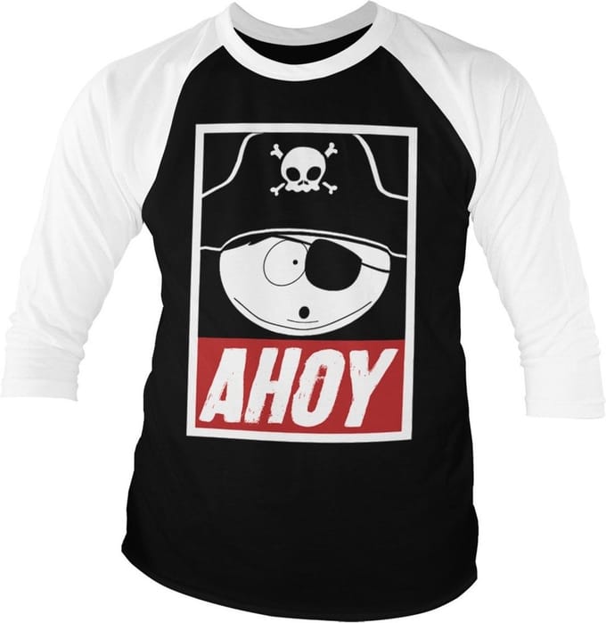 South Park Eric Cartman Ahoy Base-T-shirt met 3/4-mouwen, wit-it-e-Black