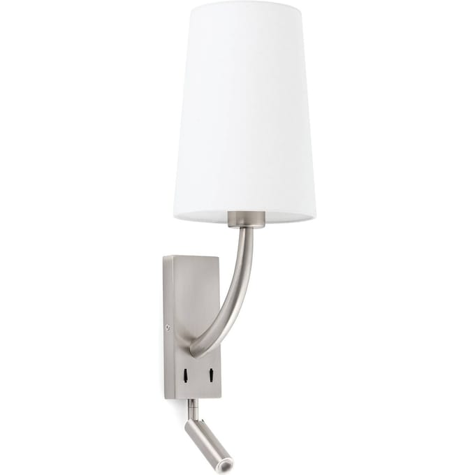 FARO BARCELONA Rem wandlamp met LED leeslamp, wit/nikkel