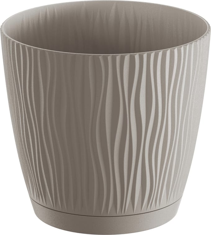 Prosperplast Plantenpot Waves - kunststof - taupe - D24xH23 cm - binnen/buiten - bloempot met opvangschaal