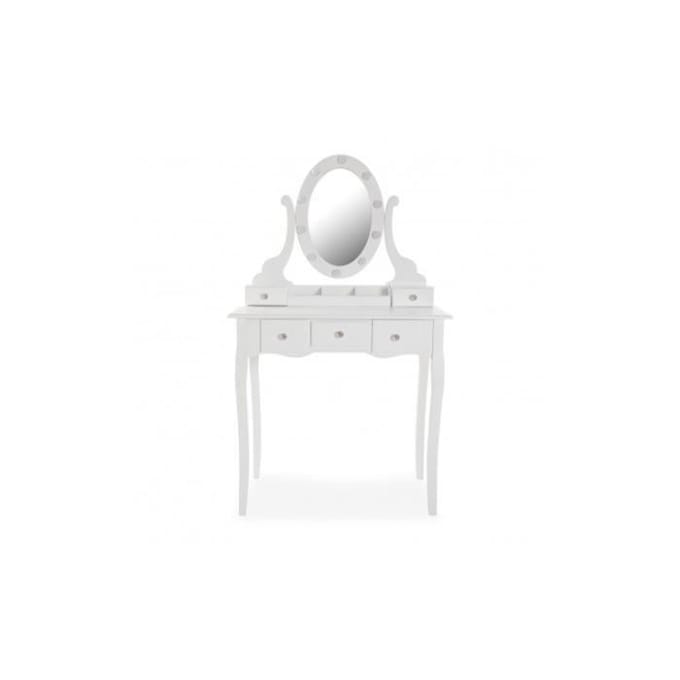 Coiffeuse Classique Mariah - Table de Maquillage en Bois et verre - Blanc - Versa wit