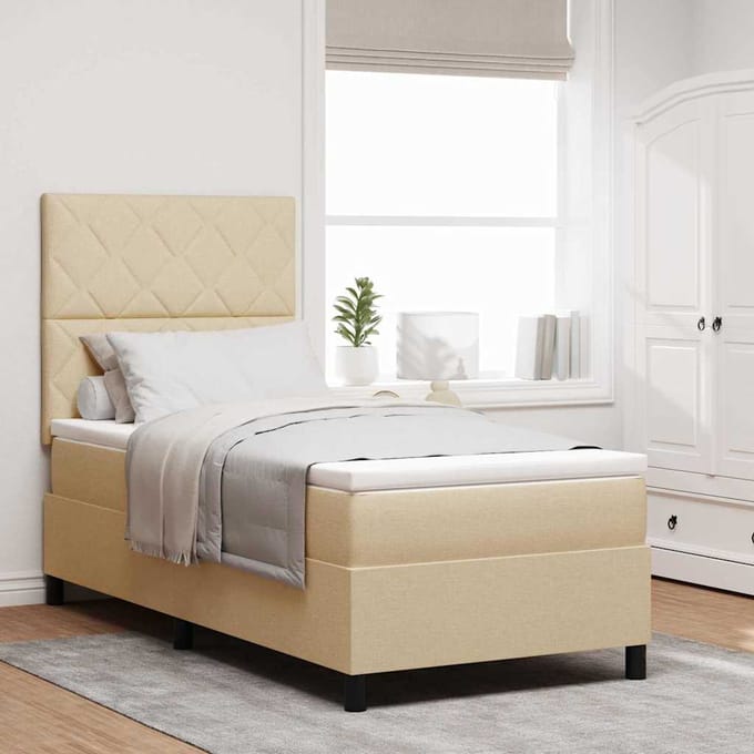 vidaXL - Boxspring - bed - met - LED-stripverlichting - Crème - 100 - x - 200 - cm - Stof