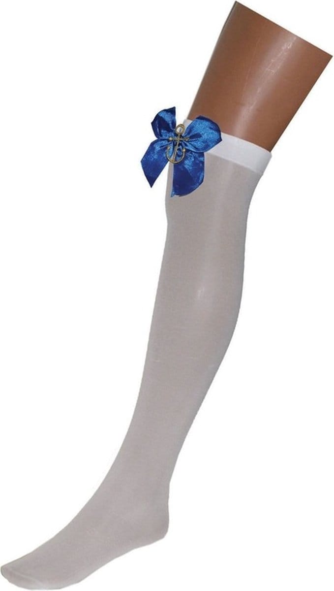 Sailor Matrozen overknee kousen - wit - size S/M - blauwe strik - anker - verkleed - carnaval