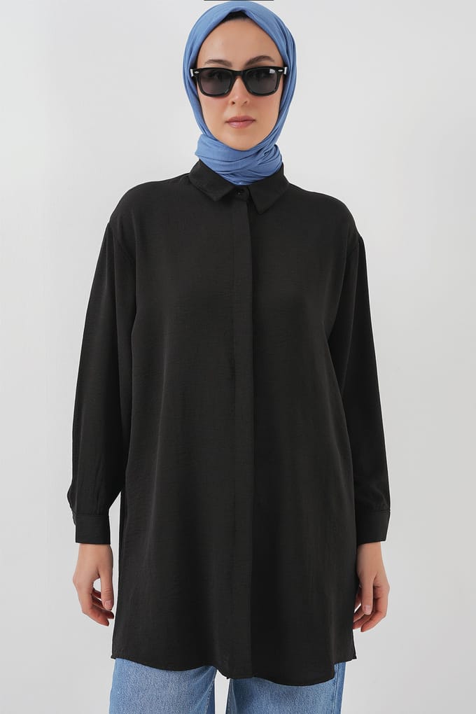 Oversized Lange Mouwen Knopen Blouse met Kraag