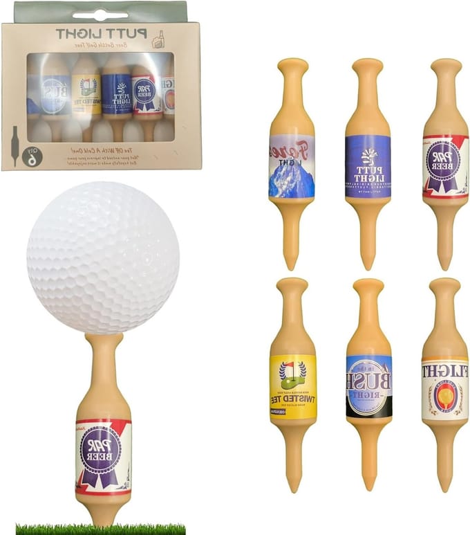 Grappige Golf Tee in de Vorm van Bierflesjes - Duurzaam Plastic voor Mannen en Vader - Hoogte 9 cm, Set van 6 Stuks