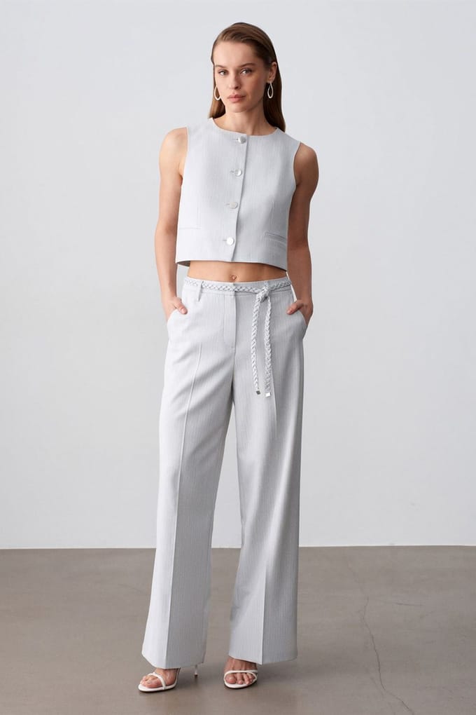 Vrouwen Hoge Taille Brede Pijpen Broek Met Riem