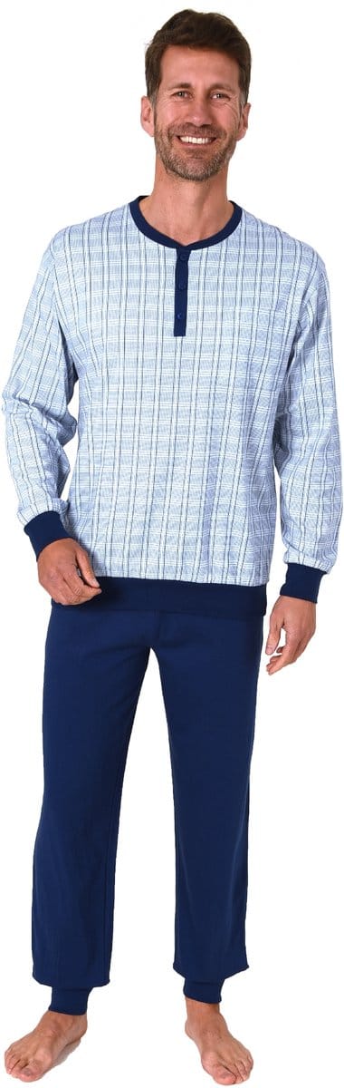 Herenpyjama met lange mouwen, manchetten en knopenband in de nek - ook in oversized maten