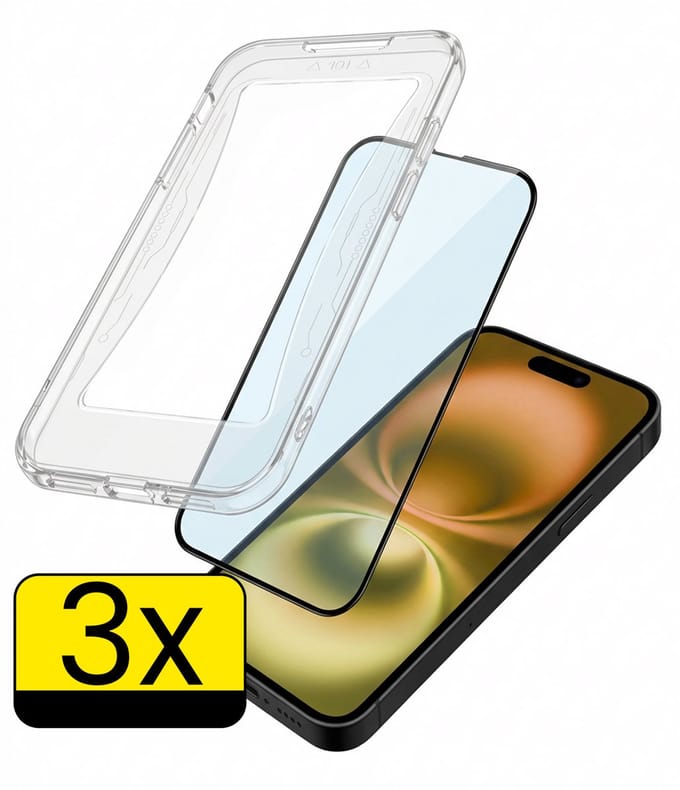 Screenprotector - Geschikt voor Apple iPhone 16 Plus - 3 Stuks - Met Installatie Kit - Beschermglas - Gehard Glas - Tempered Glass - Screen Protector