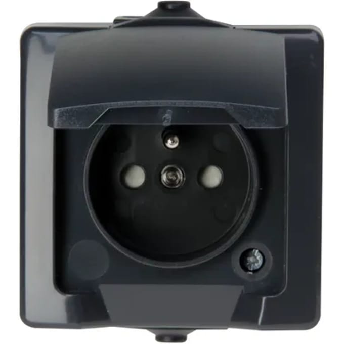 Sencys Spatwaterdicht Stopcontact Denver Verticaal Penaarde 1-polig Antraciet Ip44