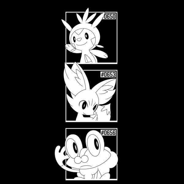 Pokemon Generation 6 Monochrome Starters Men's T-Shirt - Black - S