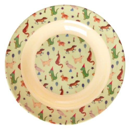 Rice kinderbord diep rond green animal print