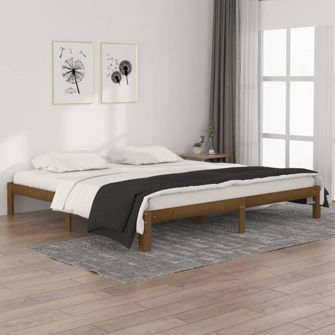 vidaXL - Bedframe - massief - grenenhout - honingbruin - 200x200 - cm