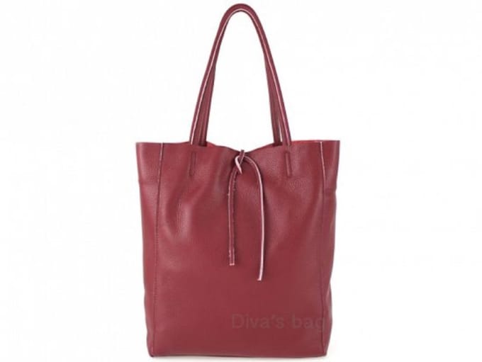 Puur leren tas - shopper - grote schouder tas - dames tas- DONKER ROOD kleur