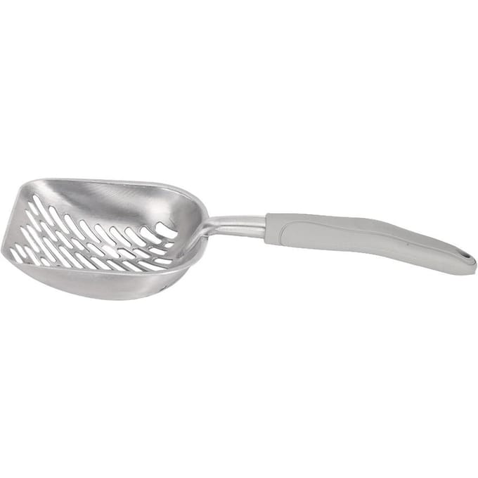 Spatule pour animaux de compagnie Pelle profonde Tamis Pelle à litière pour chat Manche ergonomique Acier inoxydableGris grise