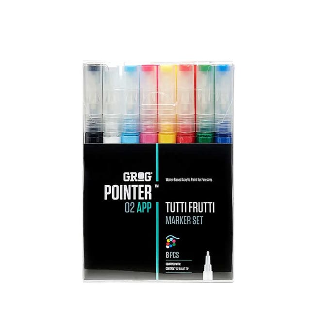 Grog Pointer Tutti Frutti set - 8 verfstiften - Waterbasis markers - Stiftpunt van 2 mm