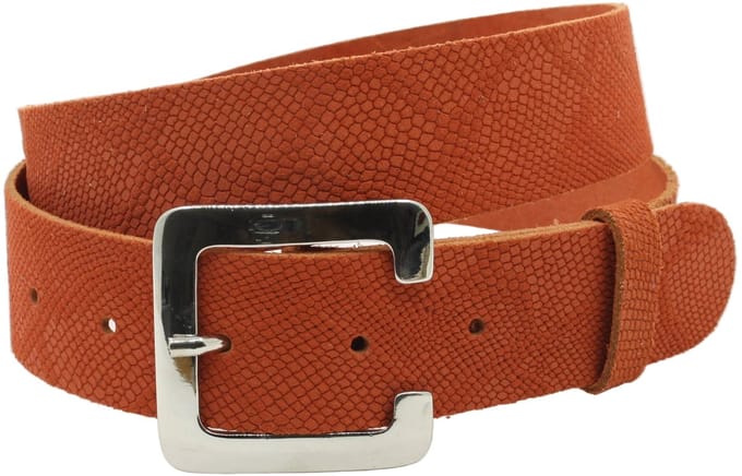 Dames riem oranje - Basic leren riem 4cm met zilverkleurige gesp - Leer - Basic riem - Casual chique - Maat 95