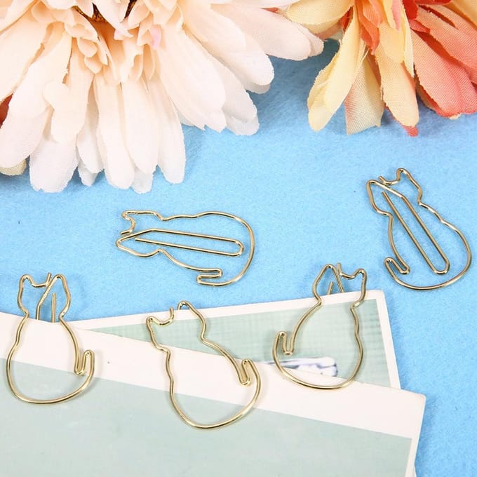 12 Stuks Clip Katvormig Uniek Stijlvol Multifunctioneel Verdikte Paperclip 3x2cm beige