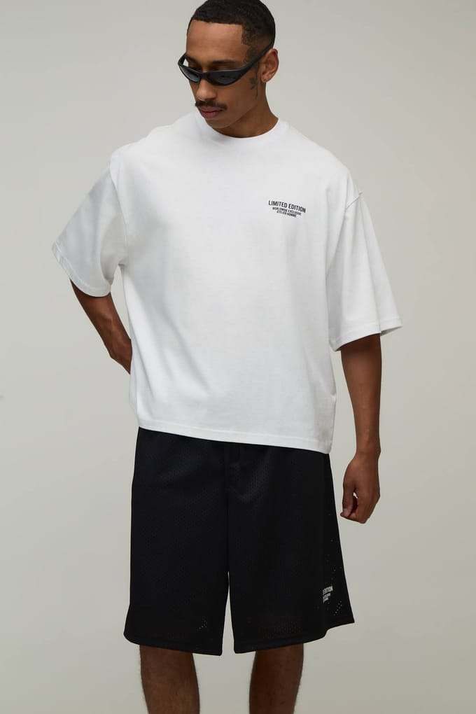 Oversized Boxy T-shirt & Mesh Short Set In Beperkte Oplage | White | Size XL