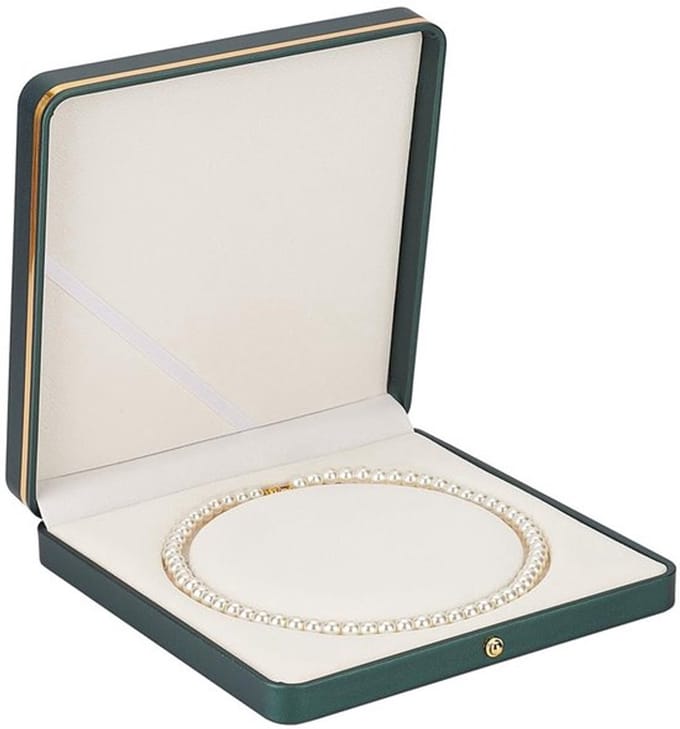Donkergroen kralenketting box, luxe sieradenopslag