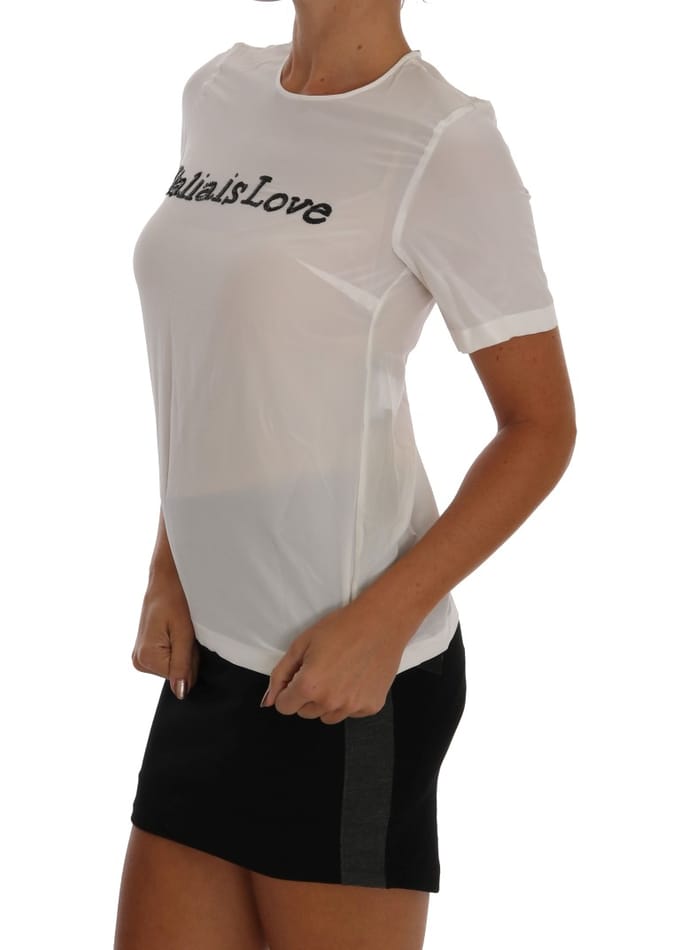 Dolce & Gabbana Witte Zijde ITALIA IS LOVE Blouse T-shirt
