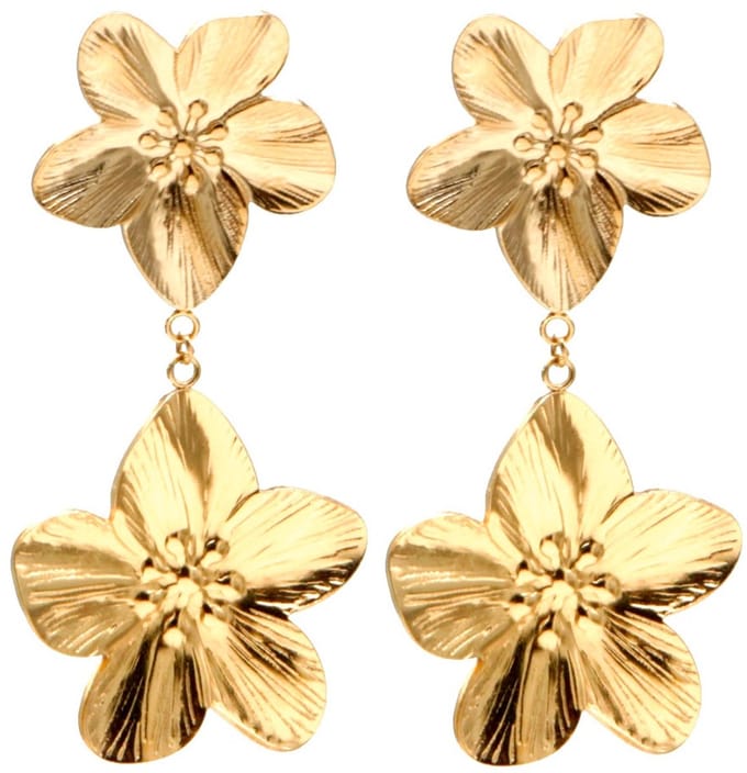 Oorbellen bloemen - RVS - goudkleurig - 6 cm