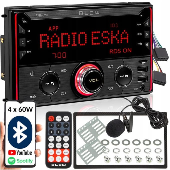 BLOW AVH9620 Bluetooth Autoradio – Bluetooth – USB – SD – RDS – LCD – RGB-verlichting - 2-DIN – Ingebouwde Microfoon – Afstandsbediening