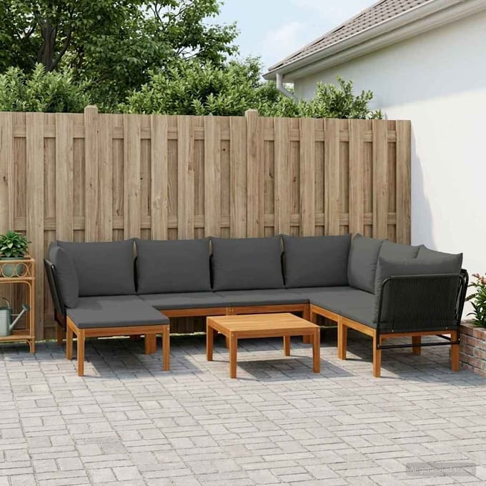 vidaXL - 8 - st - Massief - acaciahout - & - touw - Naturel