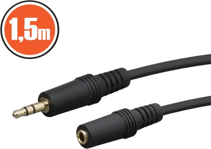 JACK Kabel 1,5m - 3.5mm JACK Plug naar 3.5mm JACK Socket Zwart [20330]