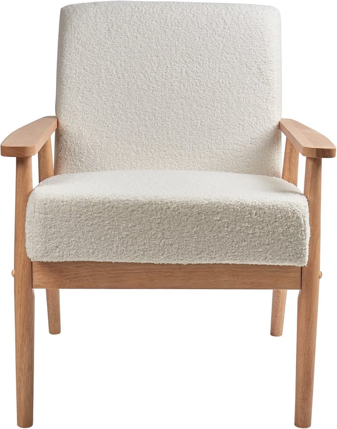 ESRUM - Fauteuil - Gebroken wit - Bouclé/Licht hout