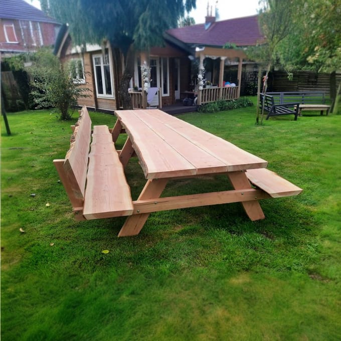 Rockwood® Picknicktafel Douglas Boomstamrand 5cm dik 4.00m Exclusief rugleuning