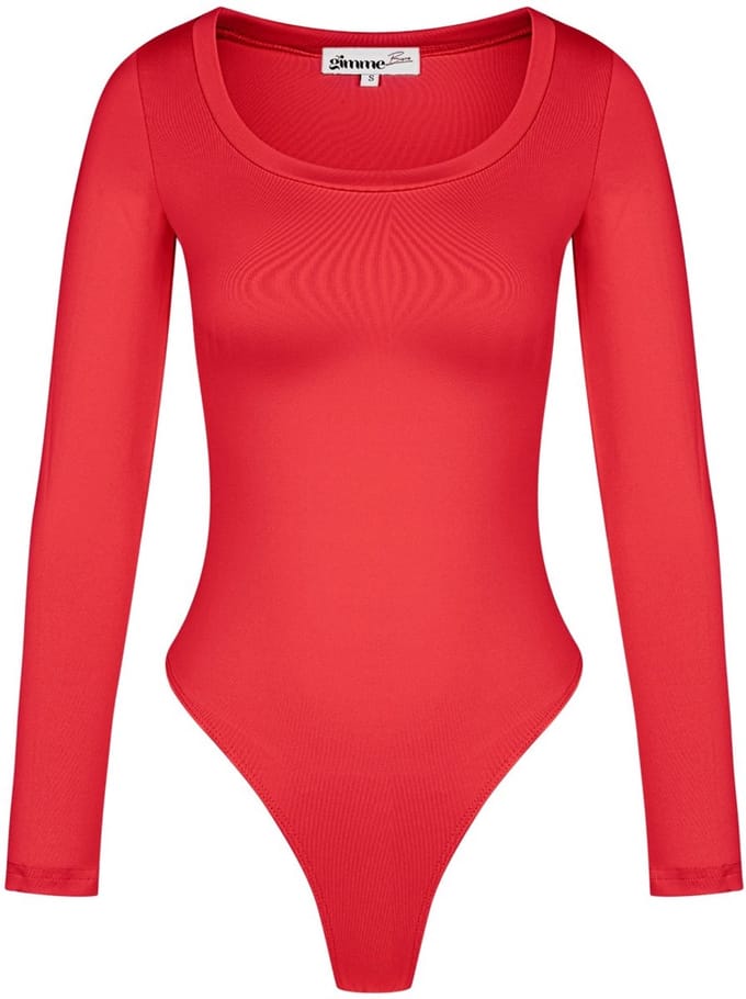 Comfortabele Polyester Vrouwen Lange Mouw Bodysuit met Hoge Stretch - Rood - Maat M