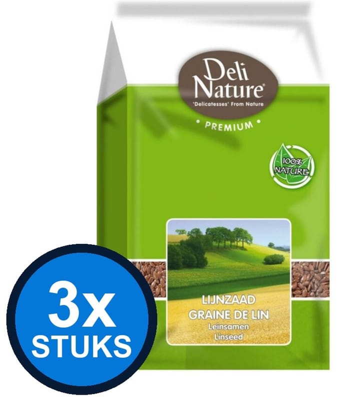 3x Deli Nature - Premium lijnzaad 1kg - Vogelvoer - 1 kg