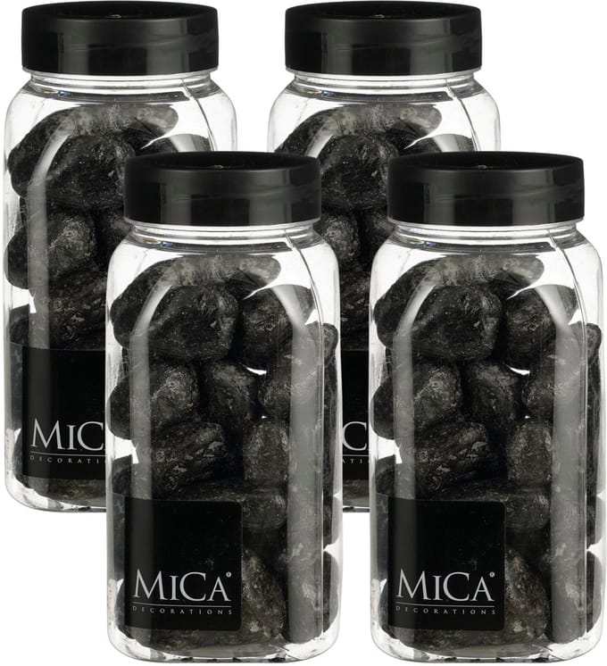 Mica Decorations decoratie stenen - 4x - groot - 650ml - antraciet mix - hobby steentjes - sier stenen